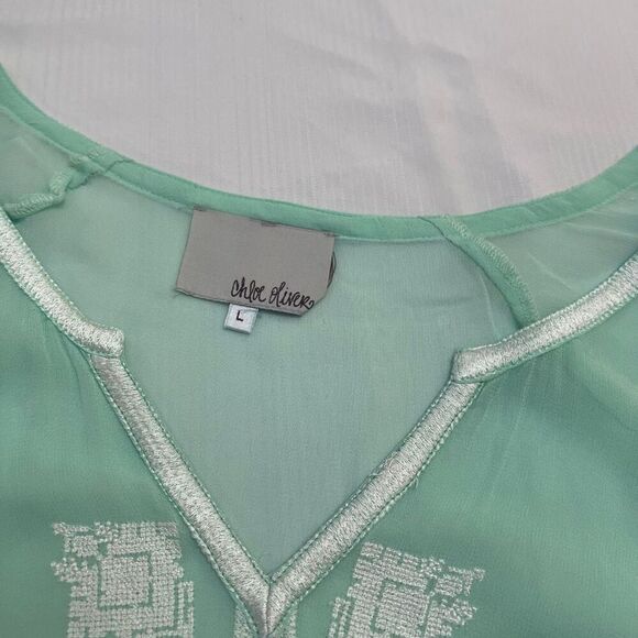 NWT Chloe Oliver Anthropologie Monica Blouse Embroidered Mint Top Size Large New - Picture 3 of 12